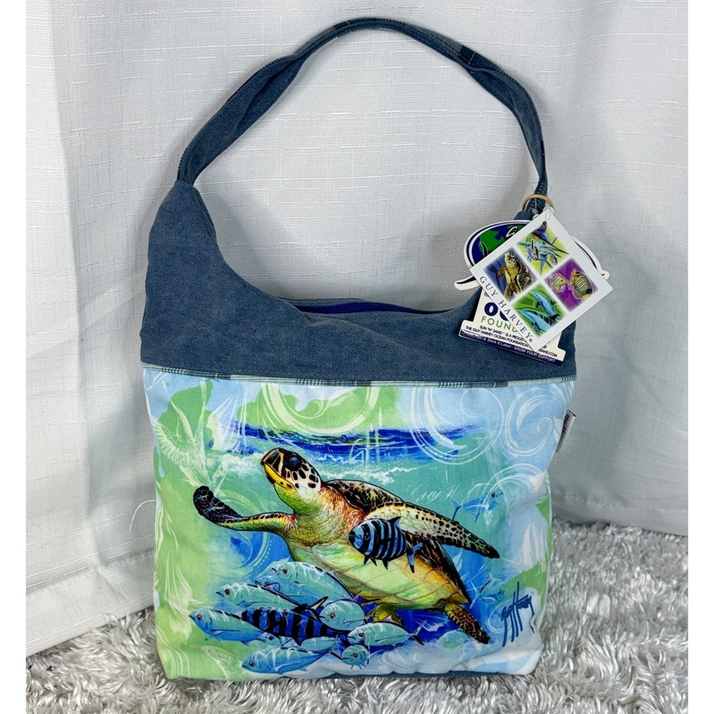 Guy Harvey Purse NWT Sea Turtle Fish Hobo Shoulder Bag Canvas Beach Tote